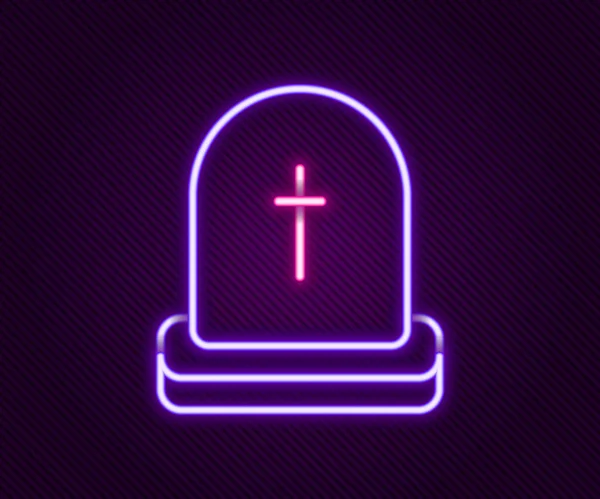 Glödande neon linje Tombstone med RIP skrivet på ikonen isolerad på svart bakgrund. Gravikon. Glad halloweenfest. Färgstarkt skisskoncept. Vektor — Stock vektor