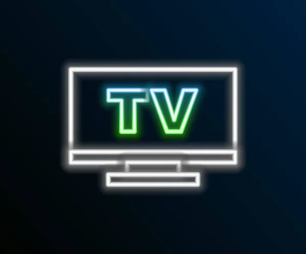 Icono de línea de neón brillante Smart Tv aislado sobre fondo negro. Señal de televisión. Concepto de esquema colorido. Vector — Vector de stock