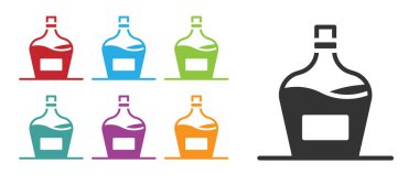 Beyaz arka planda izole edilmiş siyah eski şarap ikonu şişesi. Bir şişe ev yapımı şarap. Simgeleri renklendirin. Vektör