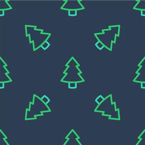 Čára vánoční strom ikona izolované bezešvé vzor na modrém pozadí. Veselé Vánoce a šťastný nový rok. Vektor — Stockový vektor