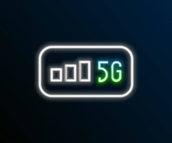Linha de néon brilhante 5G novo ícone de conexão Wi-Fi à Internet sem fio isolado no fundo preto. Tecnologia de taxa de dados de conexão de alta velocidade de rede global. Conceito de esboço colorido. Vetor — Vetor de Stock