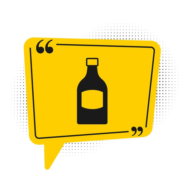 Fekete sörösüveg ikon elszigetelt fehér háttérrel. Sárga beszéd buborék szimbólum. Vektor — Stock Vector