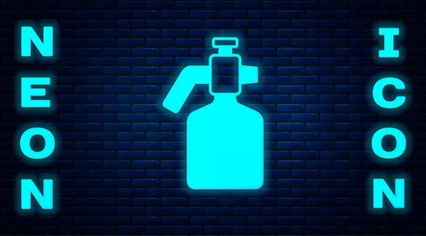 Gloeiende neon Paint spray gun icoon geïsoleerd op bakstenen muur achtergrond. Vector — Stockvector