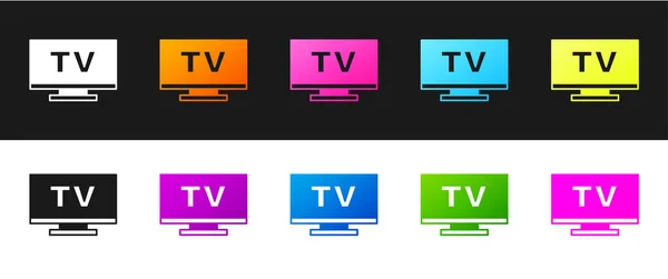 Set Smart Tv icon isolated on black and white background. Television sign. Vector — Stock Vector