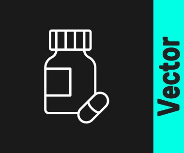 Siyah arka planda beyaz çizgi sakinleştirici hap ikonu var. Vektör