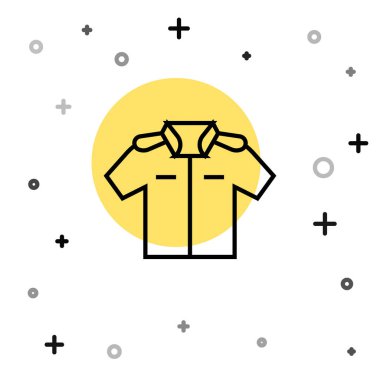 Beyaz arkaplanda siyah çizgi tişört simgesi izole edildi. Rastgele dinamik şekiller. Vektör