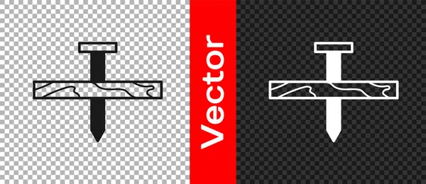 Black Metallic Nagel und Holzplanke Symbol isoliert auf transparentem Hintergrund. Vektor — Stockvektor