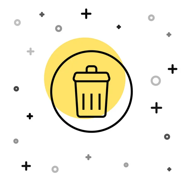 Black line Trash can icon isolated on white background. Garbage bin sign. Recycle basket icon. Office trash icon. Random dynamic shapes. Vector — Stock Vector