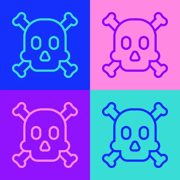 Pop art line Kosti a lebka jako příznak toxicity varování ikona izolované na barevném pozadí. Vektor — Stockový vektor