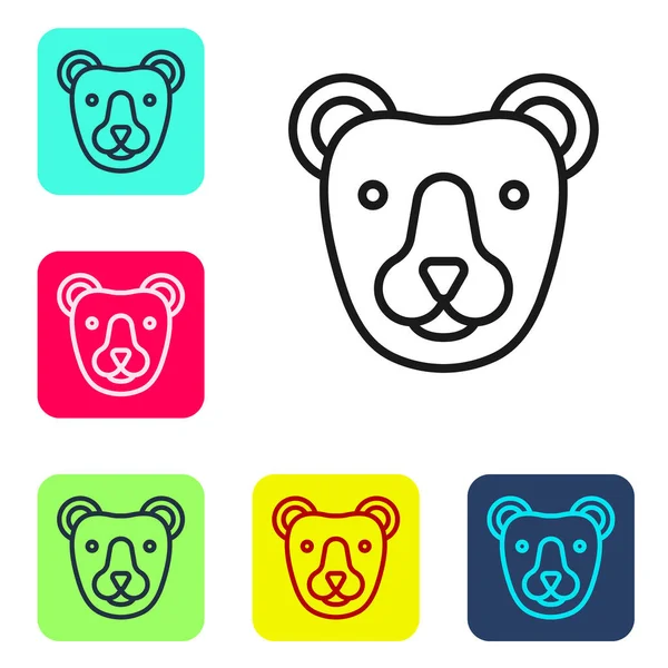 Black line Bear head icon isolated on white background. Set icons in color square buttons. Vector — Stock Vector