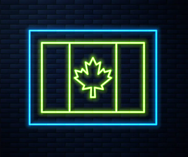 輝くネオンラインレンガの壁の背景に隔離されたカナダのアイコンの旗。旗竿に北アメリカの国旗。ベクトル — ストックベクタ
