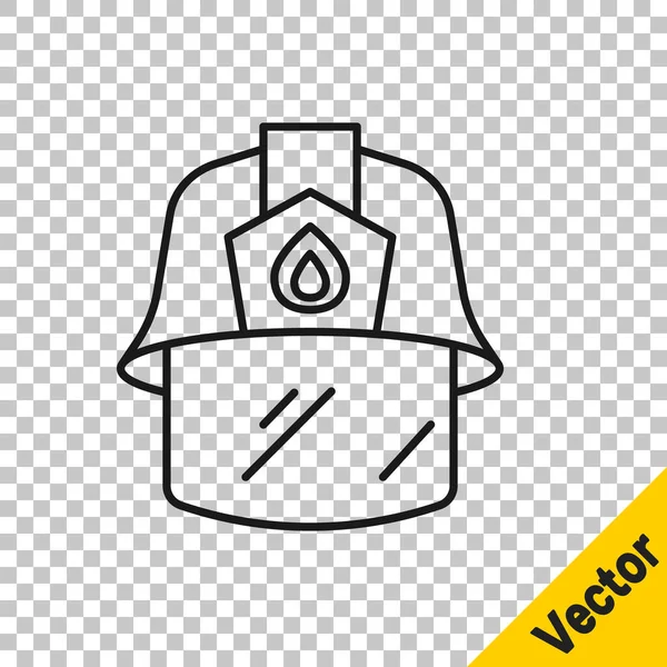 Capacete de bombeiro de linha preta ou ícone de chapéu de bombeiro isolado em fundo transparente. Vetor — Vetor de Stock