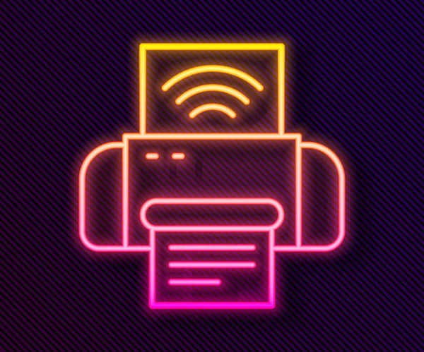 Świecąca neonowa linia Inteligentna ikona systemu drukarek izolowana na czarnym tle. Internet rzeczy koncepcja z bezprzewodowym połączeniem. Wektor — Wektor stockowy