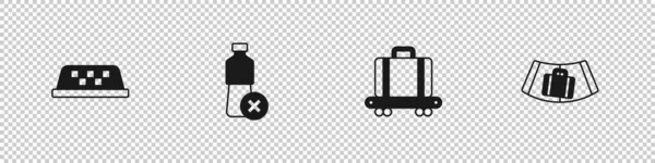 Set Taxi car roof, No water bottle, Conveyor belt with suitcase and icon. Vector — Stock Vector