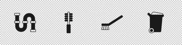 Set Industrie metalen buis, wc-borstel, borstel voor reiniging en prullenbak pictogram. Vector — Stockvector