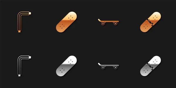 Set Tool allen keys, Skateboard, and Broken skateboard deck icon. Vector — Archivo Imágenes Vectoriales