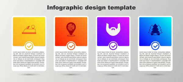 Set Outil plan en bois, bûches en bois, moustache et barbe et sapin de Noël. Modèle d'infographie d'entreprise. Vecteur — Image vectorielle