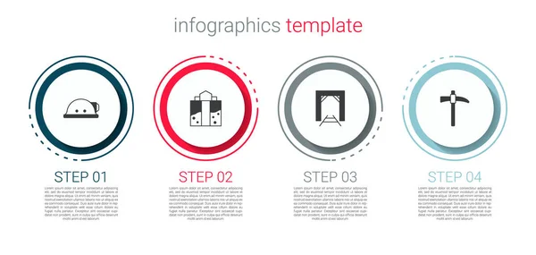 Definir capacete Miner, entrada, e Pickaxe. Modelo de infográfico de negócios. Vetor — Vetor de Stock