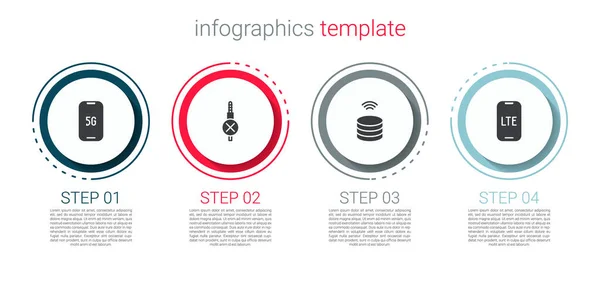 Set Mobile with 5G, No audio jack, Smart data server and LTE network. Business infographic template. Vector — Stock Vector