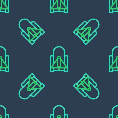 Uzay simgesinden roket fırlatılışı mavi arkaplanda izole edilmiş pürüzsüz desen. Uzaya roket fırlatın. Vektör