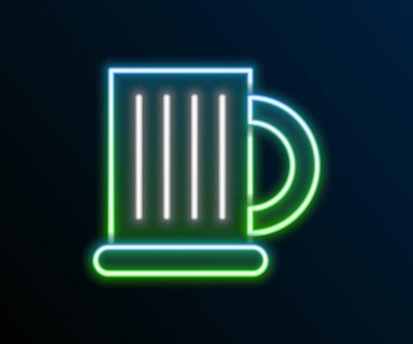 Parlayan neon hattı, siyah arka planda izole edilmiş tahta bardak ikonu. Renkli taslak konsepti. Vektör