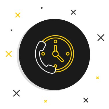 Hat Telefonu, beyaz arkaplanda 24 saatlik destek ikonu izole edildi. Tüm gün müşteri destek merkezi. Tam zamanlı çağrı servisi. Renkli taslak konsepti. Vektör