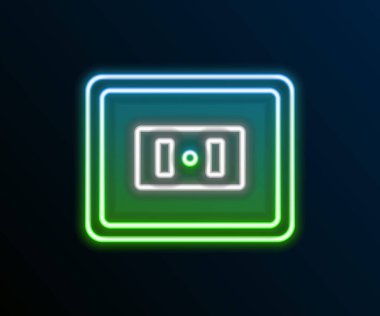 Parlayan neon hattı elektrik çıkış simgesi siyah arkaplanda izole edildi. Elektrik prizi. Rosette sembolü. Renkli taslak konsepti. Vektör