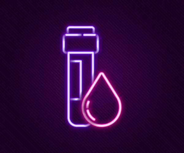 Linha de néon brilhante Tubo de teste com ícone de gota de água isolado no fundo preto. Conceito de esboço colorido. Vetor —  Vetores de Stock