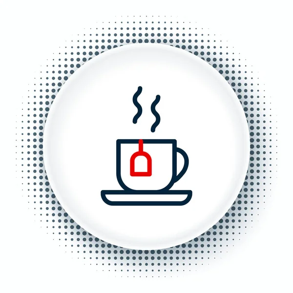 Γραμμή Κύπελλο του τσαγιού με το εικονίδιο τσάντα τσάι απομονώνονται σε λευκό φόντο. Πολύχρωμο περίγραμμα έννοια. Διάνυσμα — Διανυσματικό Αρχείο
