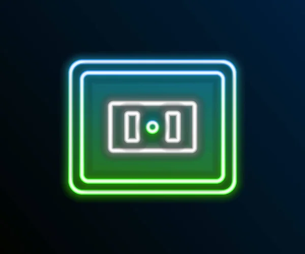 Gloeiende neon lijn Elektrische stopcontact pictogram geïsoleerd op zwarte achtergrond. Stroomaansluiting. Rosette symbool. Kleurrijk concept. Vector — Stockvector