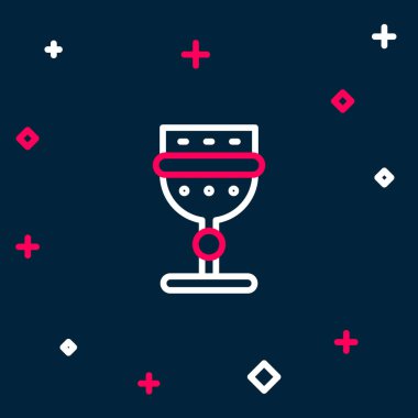 Mavi arka planda izole edilmiş Ortaçağ kadehi simgesi. Renkli taslak konsepti. Vektör.