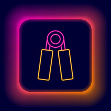 Parlayan neon hattı spor genişletici simgesi siyah arkaplanda izole edildi. Spor malzemeleri. Renkli taslak konsepti. Vektör.