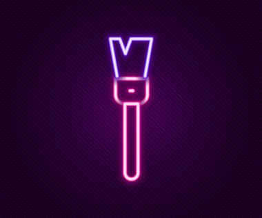 Parlayan neon çizgisi fırça simgesi siyah arkaplanda izole edildi. Kazılar sırasında sanatçılar, arkeologlar ve temizlik için. Renkli taslak konsepti. Vektör.