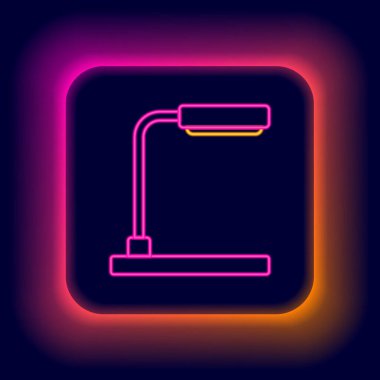 Parlayan neon çizgisi masa lambası simgesi siyah arkaplanda izole edildi. Renkli taslak konsepti. Vektör.