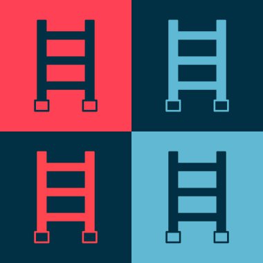 Pop Art Fire merdiven simgesi renk arkaplanda izole edildi. Pompier merdiveni. İtfaiyeciler merdiveni sırıkla tırmanır. Vektör.