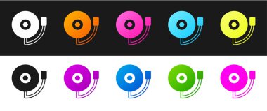 Çalan alarm simgesini siyah ve beyaz arkaplanda izole et. Yangın alarmı. Servis zili, el zili işareti, uyarı sembolü. Vektör.