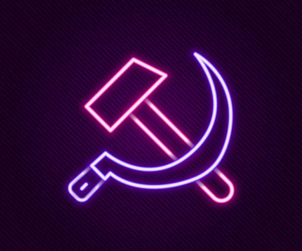 Glowing Neon Line Hammer Sickle Ussr Icon Isolated Black Background — Stock Vector