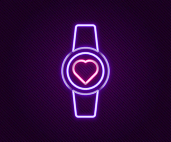 Ragyogó Neon Vonal Smartwatch Ikon Elszigetelt Fekete Háttérrel Színes Vázlat — Stock Vector