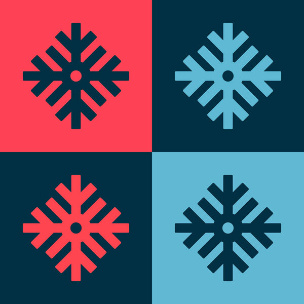 Pop art Snowflake icon isolated on color background. Merry Christmas and Happy New Year. Vector.