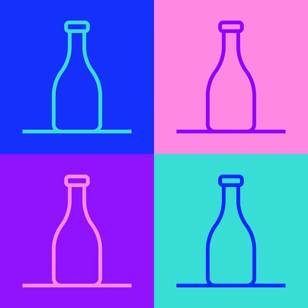 Pop Art Line Bottle Wine Icon Isolated Color Background Vektor - Stok Vektor