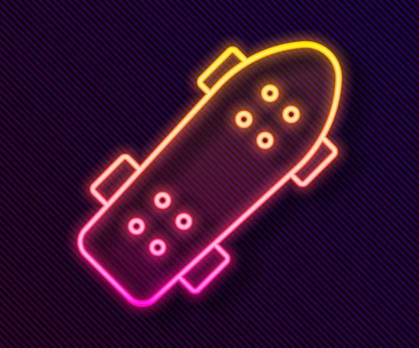 Gloeiende Neon Lijn Skateboard Icoon Geïsoleerd Zwarte Achtergrond Extreme Sport — Stockvector