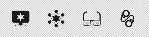 Set Shérif Hexagramme Lunettes Lunettes Sécurité Menottes Icône Vecteur — Image vectorielle