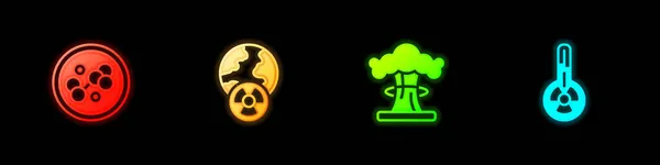 Set Molecule Planet Earth Radiation Nuclear Explosion Meteorology Thermometer Icon — Archivo Imágenes Vectoriales