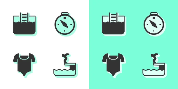 Set Maillot Bain Plongeur Piscine Avec Échelle Maillot Bain Icône — Image vectorielle