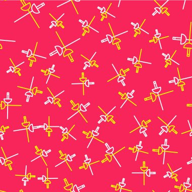 Çizgi eskrim simgesi kırmızı arkaplanda izole edilmiş kusursuz desen. Spor malzemeleri. Vektör