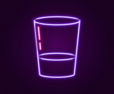 Siyah zemin üzerinde su ikonu olan parlak neon çizgisi. Soda bardağı. Renkli taslak konsepti. Vektör