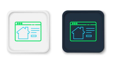 Tarayıcı simgesindeki Line Online emlak evi beyaz arka planda izole edildi. Ev kredisi konsepti, kira, satın alma, mülk alma. Renkli taslak konsepti. Vektör