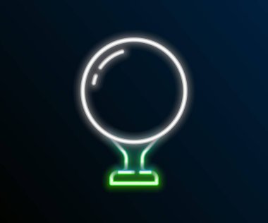 Tee ikonunda parlayan neon hattı golf topu siyah arkaplanda izole edildi. Renkli taslak konsepti. Vektör