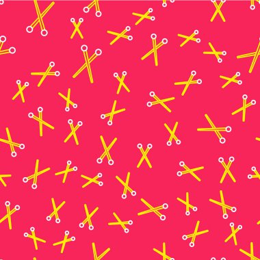 Çizgi örgü iğneleri ikonu kırmızı arka planda izole edilmiş pürüzsüz desen. El yapımı, örgü ya da terzi için etiket. Vektör