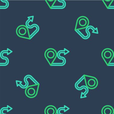 Satır Yolu konum simgesi mavi arkaplanda izole edilmiş pürüzsüz desen. Harita işaretçisi işareti. Yol ya da yol kavramı. GPS navigatörü. Vektör